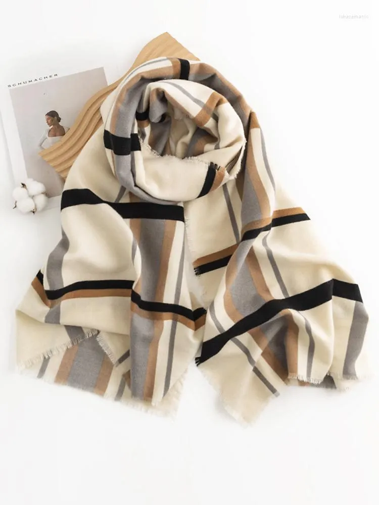 Scarves Knitted Imitation Cashmere Women Scarf Headscarf Winte Lady Retro Plaid Scarve Pashmina Mujer Foulard Femme Wrap Shawl Men