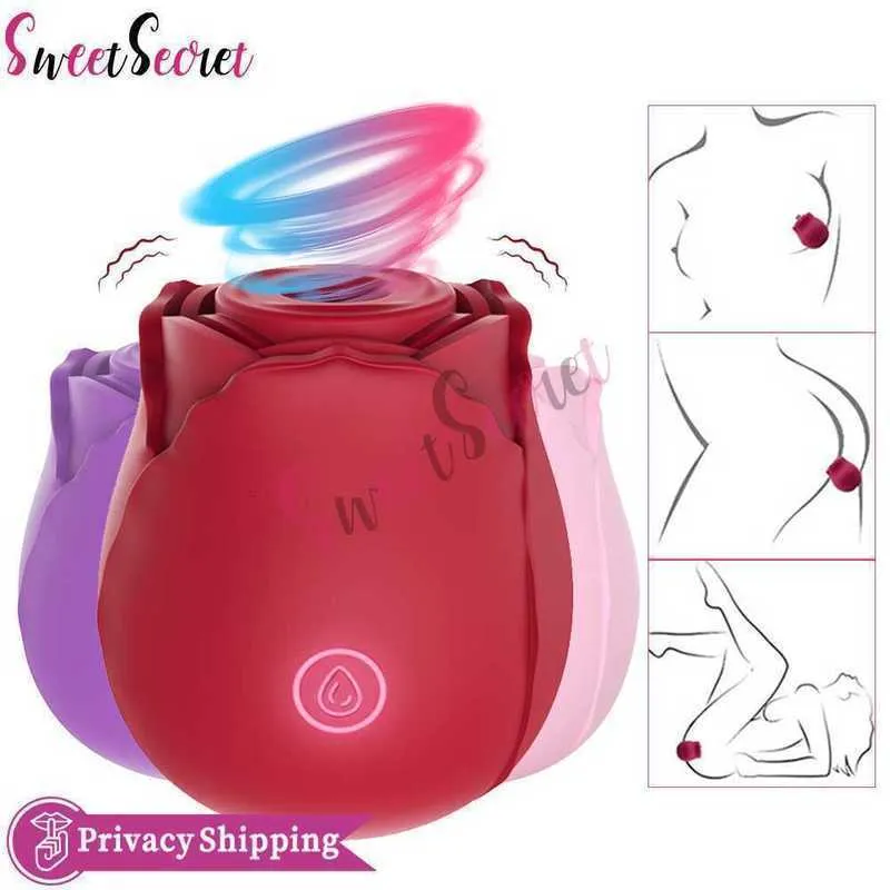 Massager Omysky Rose Vibrator Silicone Clitoris Tongue Vagina Sucker Nipples 10 Frequency Stimulator for Women