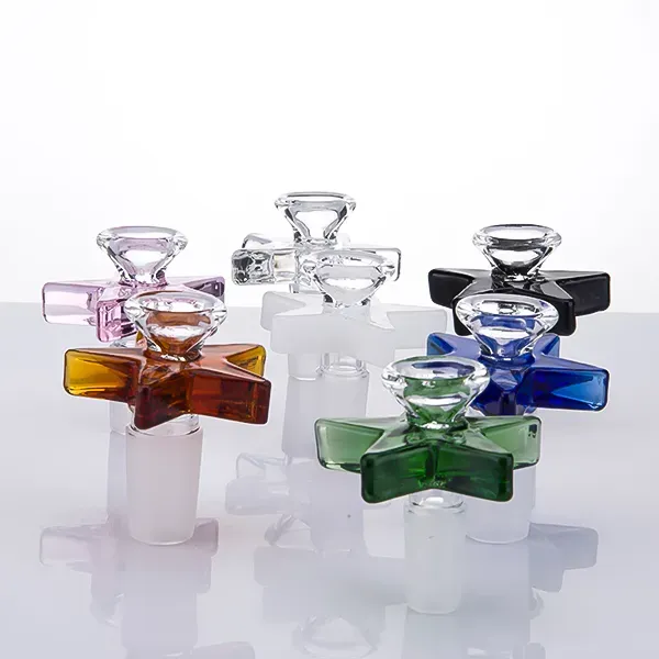 DHL Colored Glass Bowl Herb Holder With Flower Or Star styles 10mm 14mm 18mm Male Smoke Accessory For Glass Bong Water Pipe