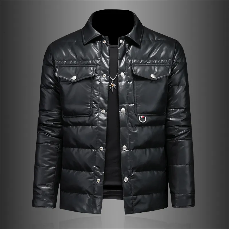 Heren Trench Coats Autumn en Winter Leather Jacket Down 90 White Duck Warm met revers Casual Fashion Black 4xl 230822