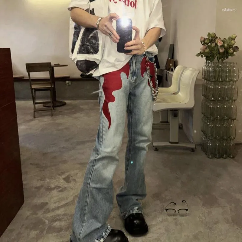 Jeans jeans fiamme ricami 2023 High Street Trend Vintage American Hip Hop Straight Leg Pants Fashion All Match Nicchia