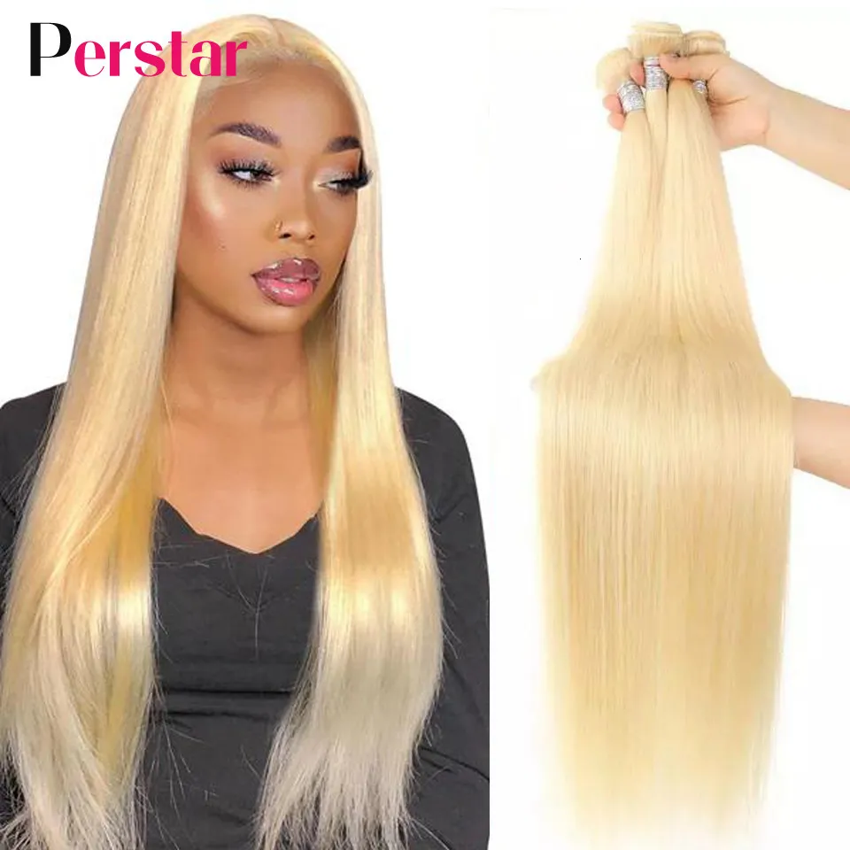 Lace Wigs Perstar Brazilian Hair Weave Honey Blonde Straight Human Bundles 134 PCS 613 832 230821