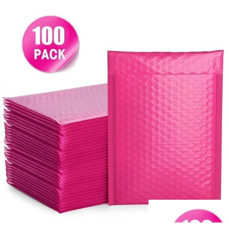 Sacs de rangement Enveloppes Bubble Sac Poly PCS Mailer Self Seal Packages 100 avec Mailing doublé Mailers roses rembourrés Jllxb Drop Delivery Otkul