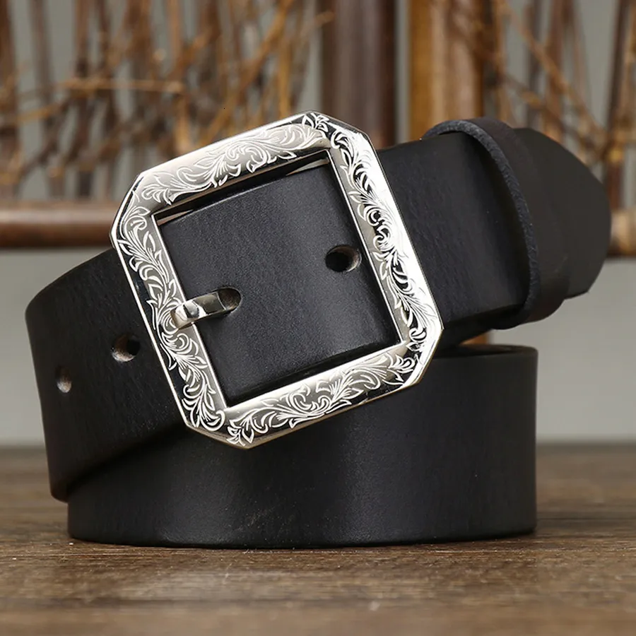 Other Fashion Accessories 3 8CM Vintage Luxury Thick Real Leather Stainless Steel Buckle Man s Belt Gotico Cowhide Retro All match Casual Jeans Soft 230822