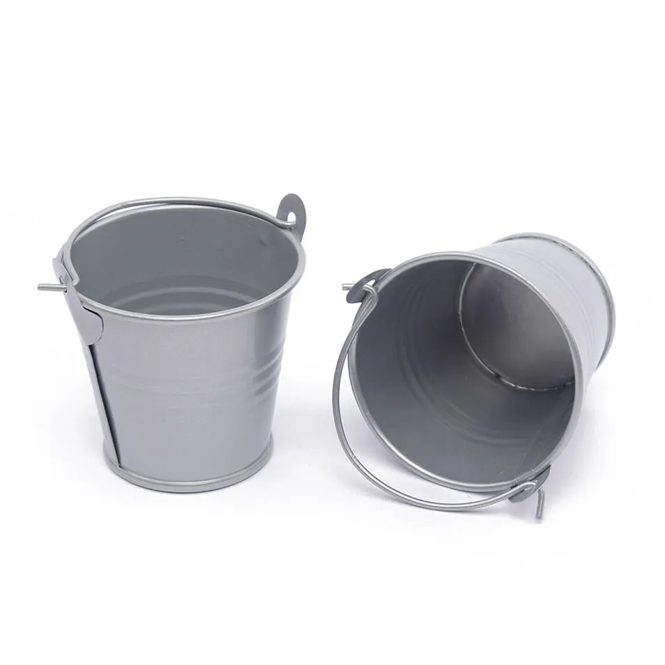 Whole- 10Pcs Lot Cute Deep Gray Mini Metal Buckets For Wedding Birthday Party Souvenirs Gift Event &Party Supplies244t