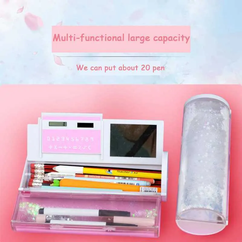 학습 장난감 NBX Quicks and Distrucent Creative Multi-Functional Cylindrical Pencil Box Case Caterery가있는 계산기가 줄 수 있습니다.