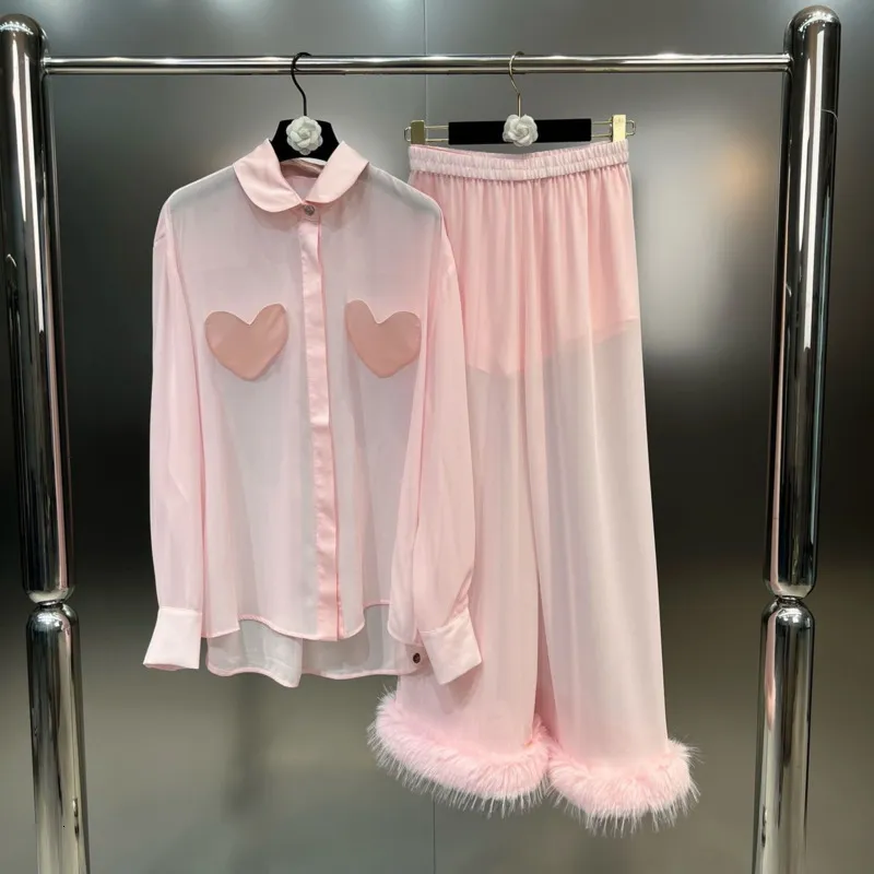 Pantalones de dos piezas para mujer PREPOMP Colección de otoño Cuello vuelto Bolsillos Camisa Conjunto de piel sintética Mujer Chándales GL196 230821