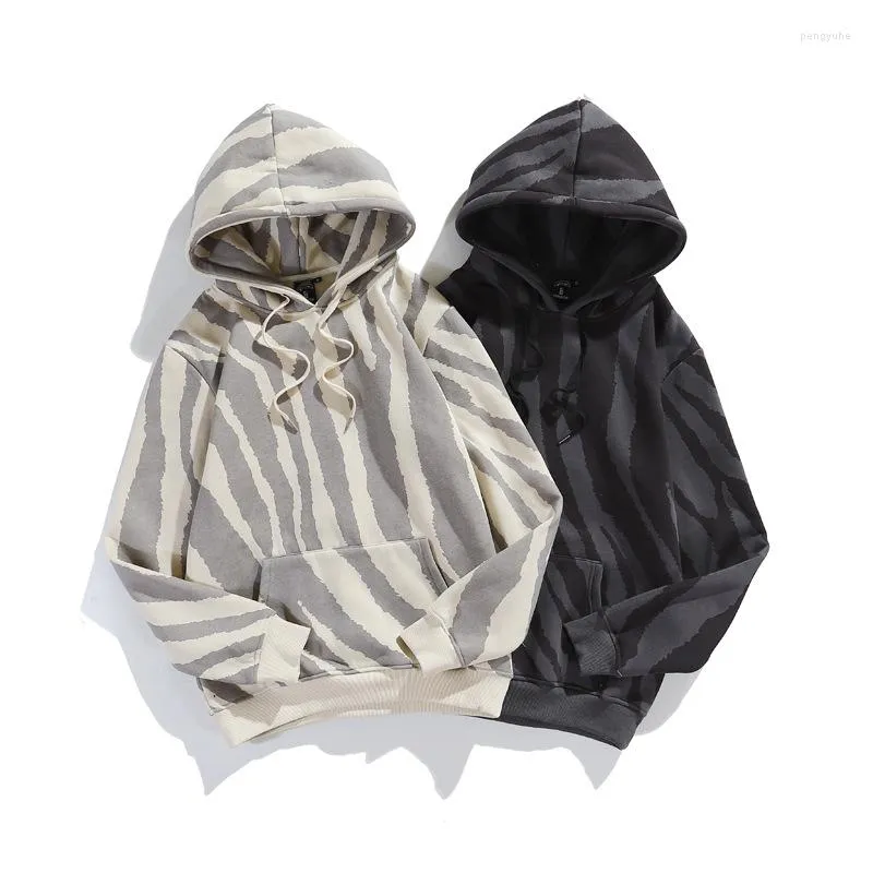 Men's Hoodies Fall Thickened Zebra Strip Animal Printed Jackets Casual Wear Fleece For Men