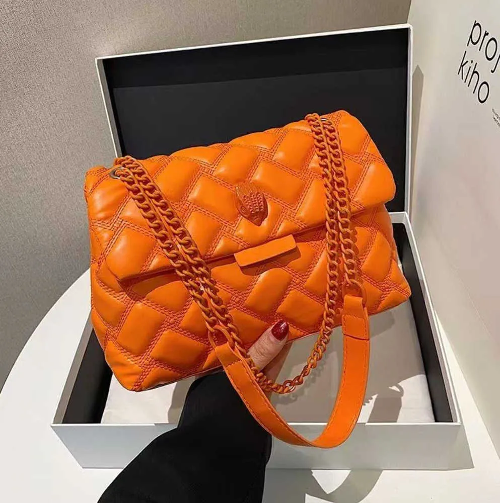 2024 Bolsas de ombro Kurt Geiger para mulheres com design de cabeça de águia bolsa de corrente de grade de diamante estilo estrangeiro flip top um ombro crossbody mulheres europeias personalizadas