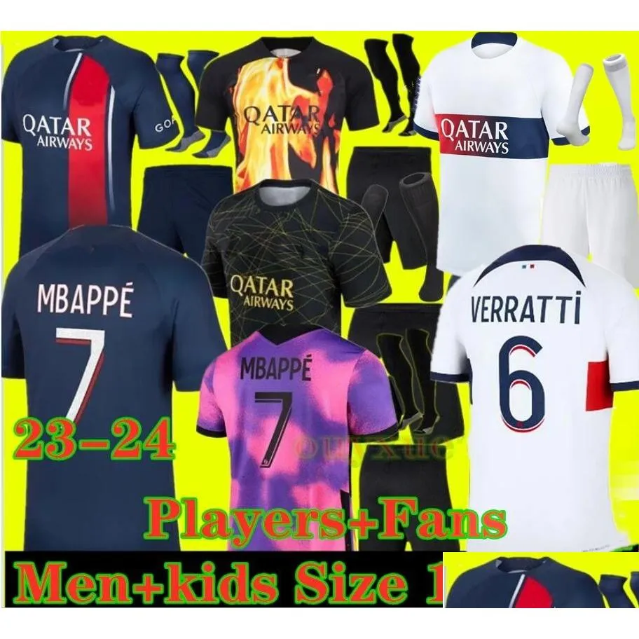 Yoga Outfit Adts And Kids 23 24 Psgs Mbappe Soccer Jerseys 2023 2024Di Maria Wijnaldum Sergio Ramos Hakimi Fourth Maillots De Footba Dhbaw