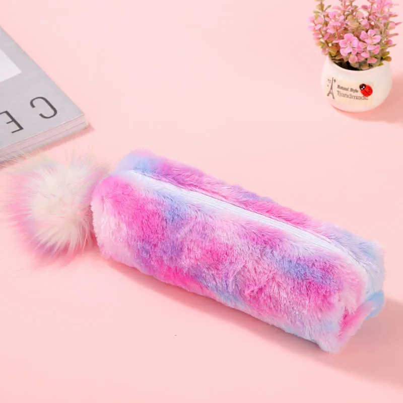 تعلم ألعاب 1 PCS Kawaii Pencil Case Colored Plush Gift Estuches School Pencil Box