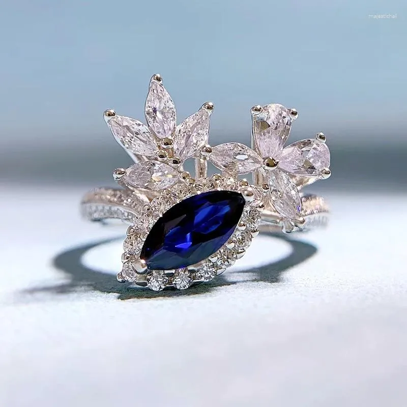 Кластерные кольца 2023 S925 Silver Blue Corundum Horse Eye 4 8 мм кольцо, европейский и американский стиль INS