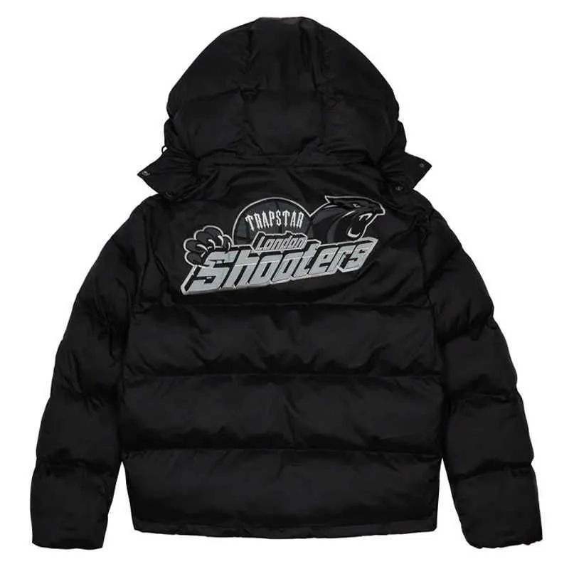 Trapstar London Shooters Hooded Puffer Jacket - Svart / reflekterande pufferjacka broderad termisk luvtröja män Vinterrockstoppar