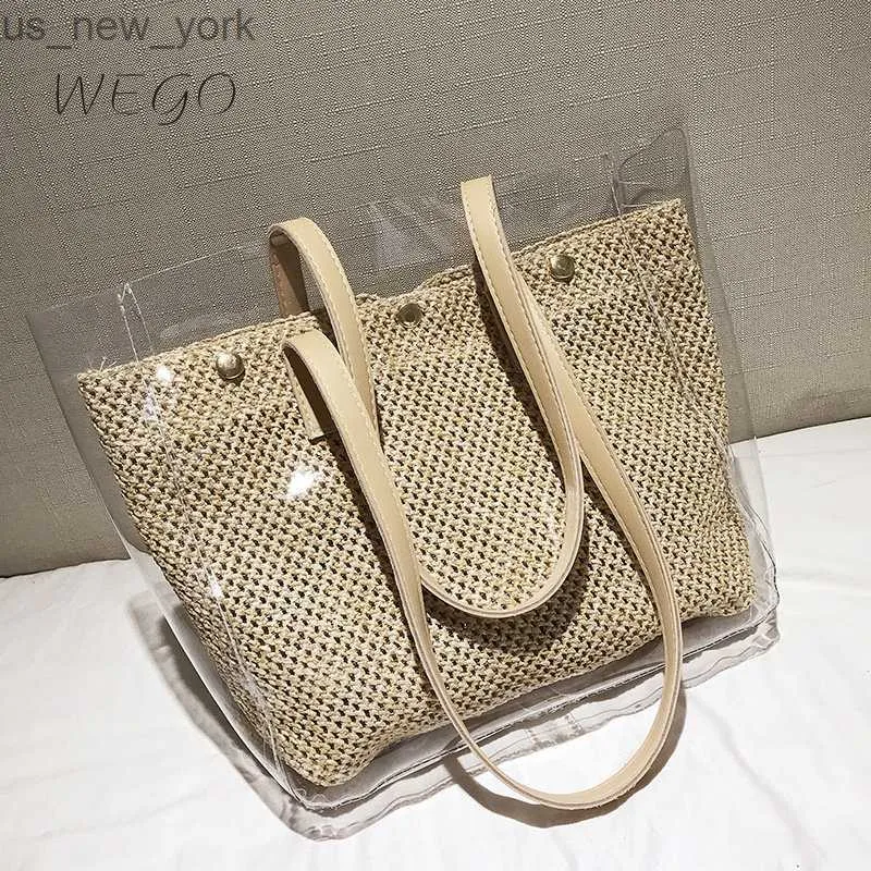 Totes transparent tote woven gelé kvinnors väska populära mode stora kapacitet lyxhandväskor kvinnor designer pvc väskor hkd230822