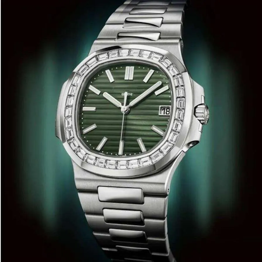 2021 Nieuw arriveert Top Nautilus Watch Men Automatic Man kijkt 5711 Silver Bracelet Green Face Stainless Mens Mechanical Di Lusso W274M