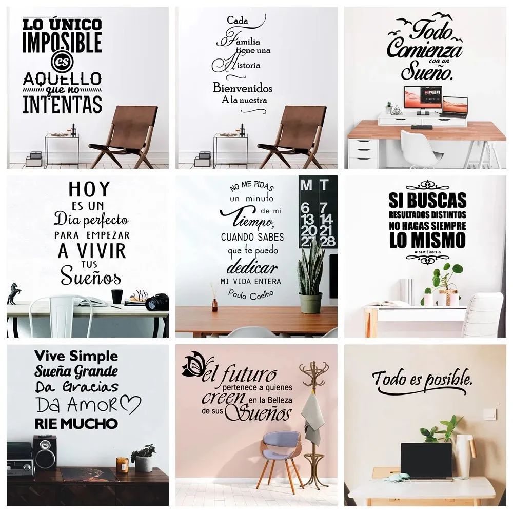 Calcomanías de pared con frases en español, calcomanía de vinilo para sala de estar, dormitorio, decoración, pegatina, papel tapiz, Mural, 230822