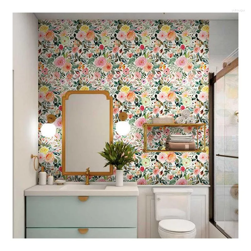 Wallpapers kleurrijke huishouden muur decor bloemen behang slaapkamer peel en stok bloempaneel pvc zelfklevende sticker