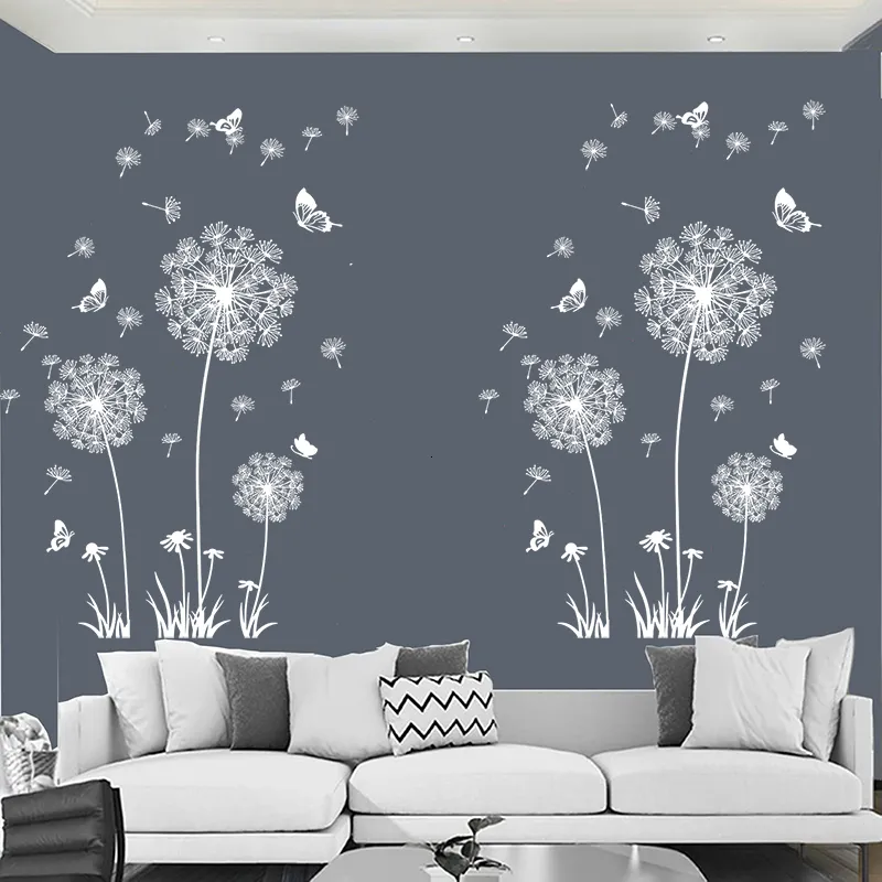 Stickers muraux marron bleu blanc pissenlit papillon salon chambre décoration amovible vinyle mural décalcomanie affiches 230822