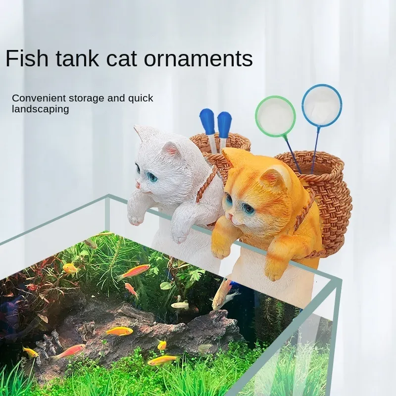 Dekorationer Fish Tank Landscaping Cat Ryggsäck Side Hängande ornament Aquarium Desk Creative Cute Decoration Full 230821