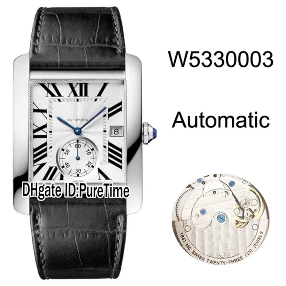 New W5330003 Steel Case Silver Texture Dial Roma Mark Automatic Mens Watch Black Leather Gents Sports Watches 8 Colors cool CART-B253s