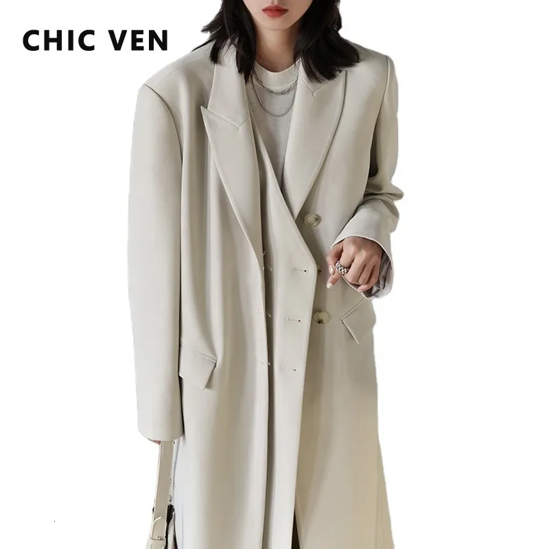 Kvinnor Trenchrockar Chic Ven Women Blazers Tjock Long Coat Skräddarsydd vindbrytare Ytterkläder Kvinnlig Top Office Lady Autumn Winter 230822