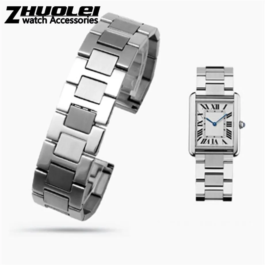 luxueux bracelet en acier inoxydable 316L pour bracelet solo TANK bracelet de montre de marque de haute qualité 16mm 17 5mm 20mm 23mm couleur argent239Q