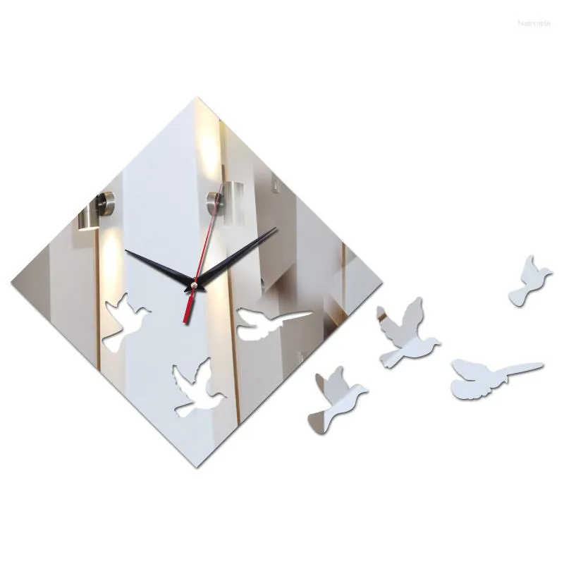 Wall Clocks Fashion Design Mirror Acrylic Diy Bird Decor Home Stickers Modern Style Living Room Quartz Watches