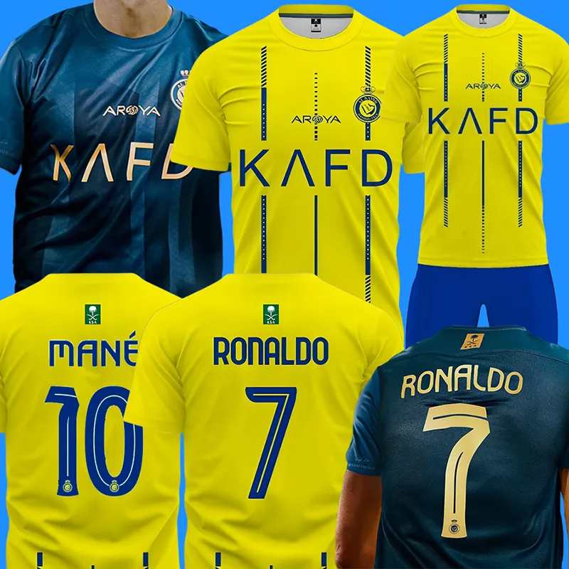 Al Nassr FC Sweden Soccer Jersey 2022 2024 Ronaldo Mane Mens And Kids Kit  Uniform In Home Yellow CR7 Boys Football Shirt With Al Nassrs Away Third  MARTINEZ Saudi Arabia Maillots Foot