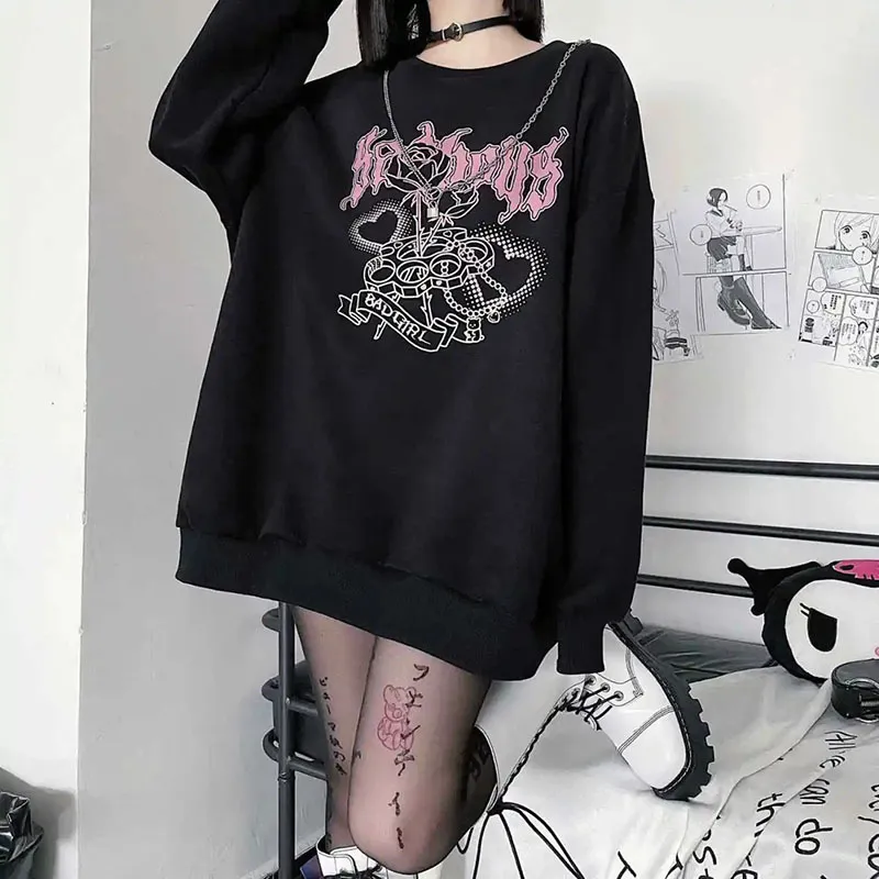 低価格 Japanese Sweet Cool Black And White Graphic Hoodies Women その他