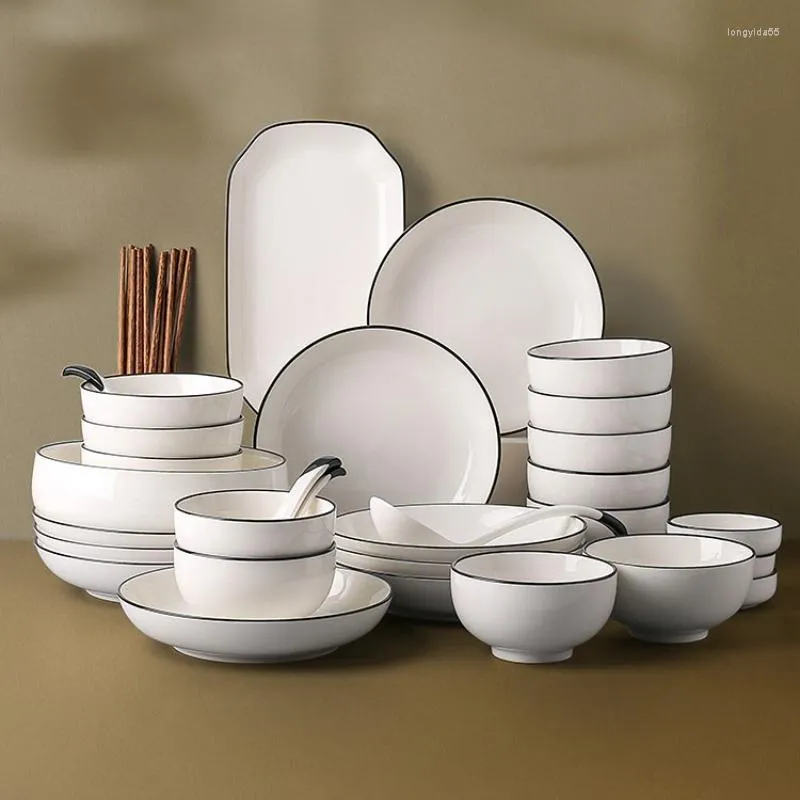 Placas Placas Porcelana Mesa de louça jantar Kitchen Tabelware completo de conjuntos Serviço Snack Dish Platos Vajilla Cutlery