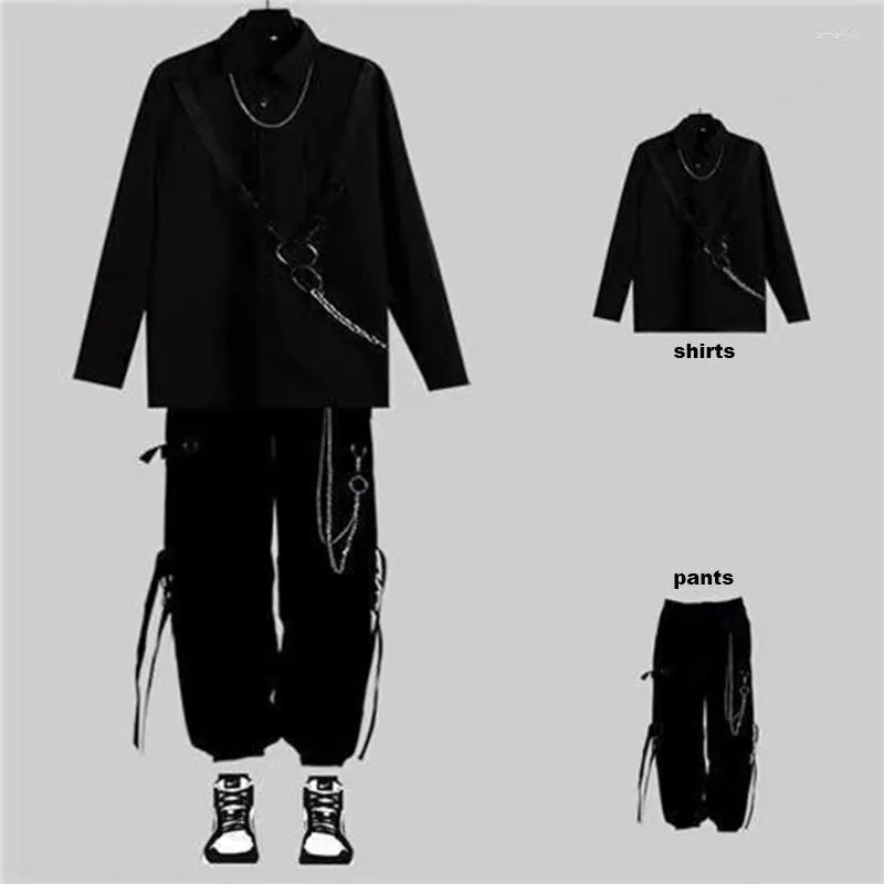 Herrspårar arens techwear gothic klädskjorta långärmad manlig punk rave set streetwear hip hop hippie