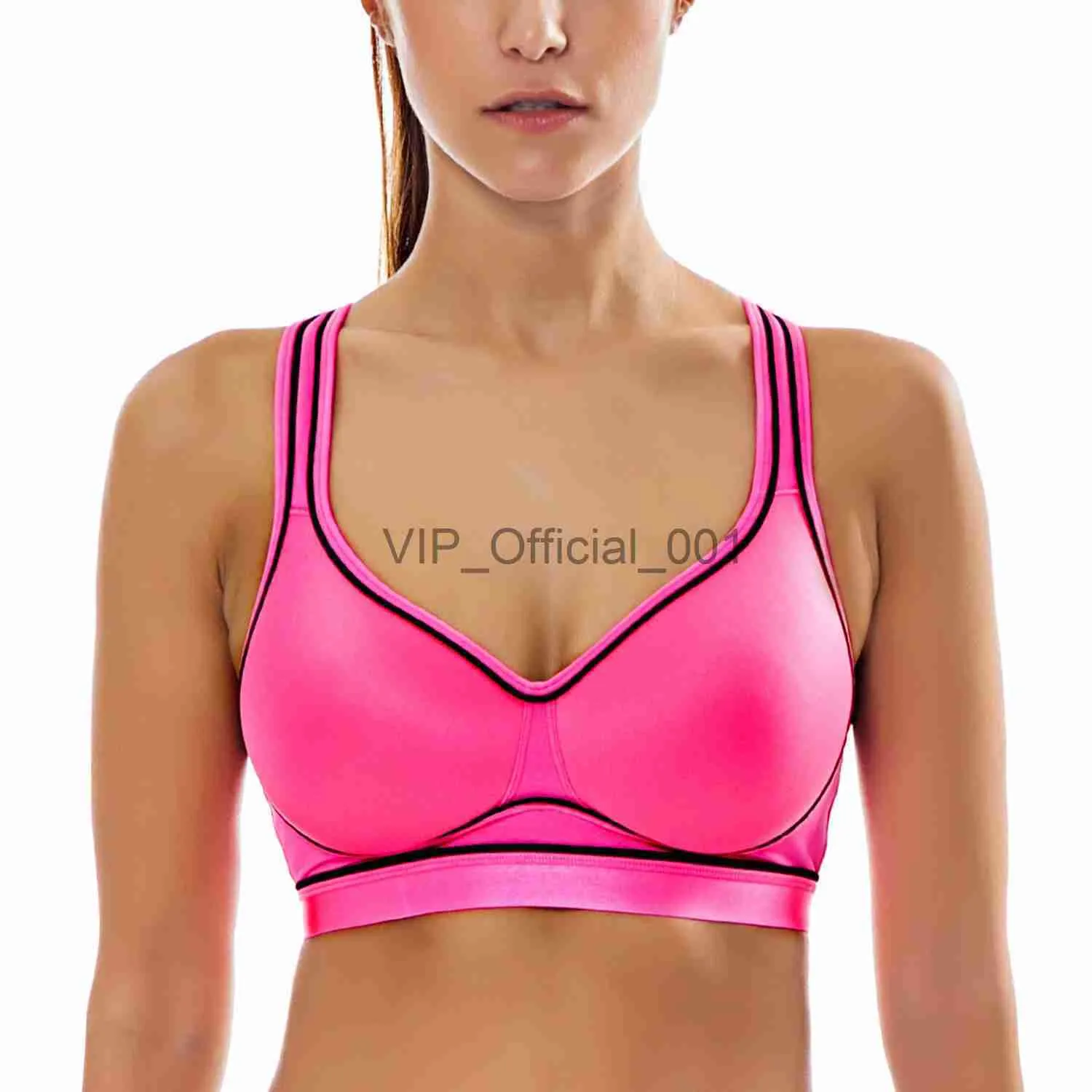 Med Impact Womens Bright Pink Sports Bra With Wirefree Padded