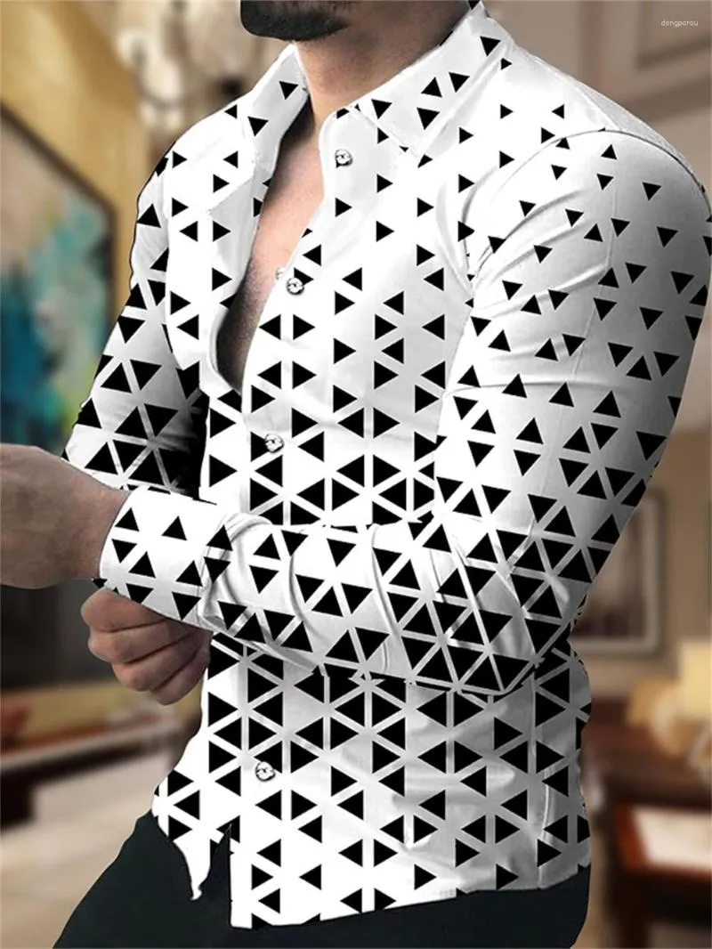 Mäns casual skjortor skjorta lapel geometrisk fyrkantig rutig utomhus långärmad knapp tryckt kläddesigner komfort 2023