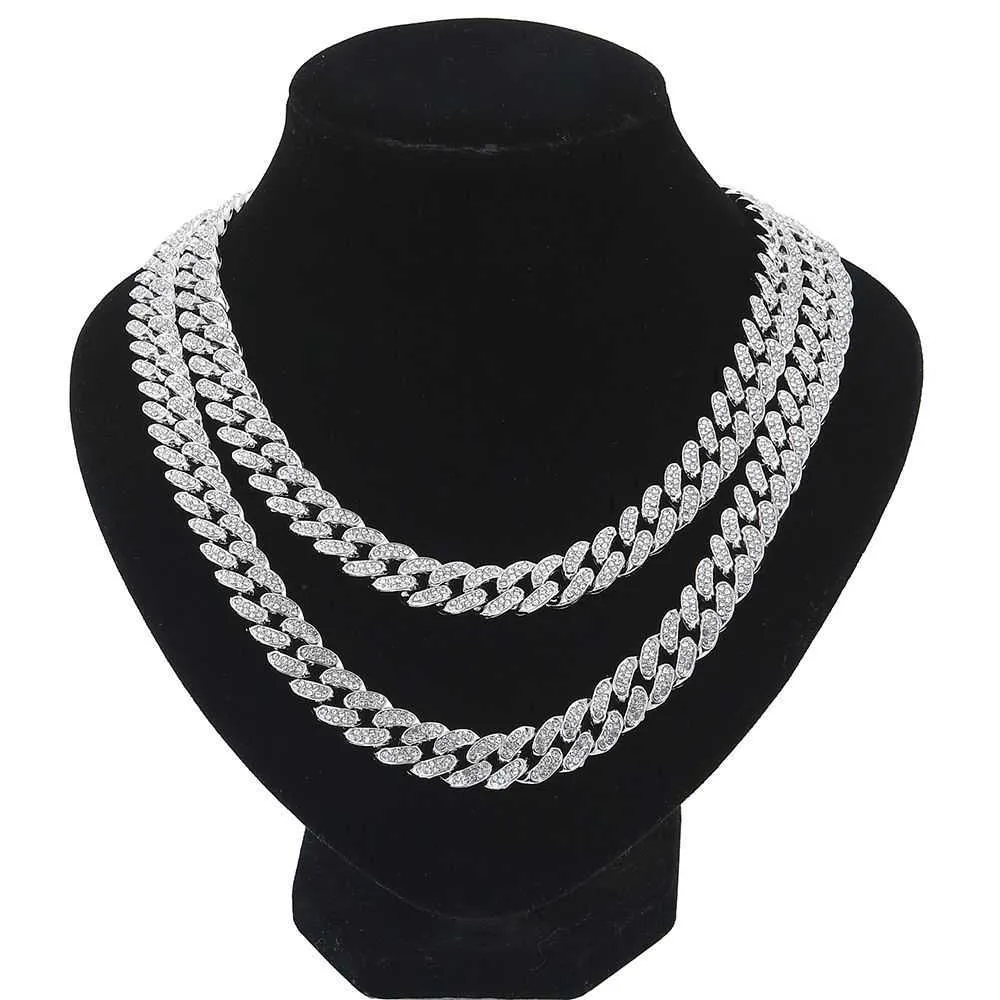 Colar cubano premium de hip-hop de designer 13 mm de diamantes completos da moda e mulher colar incolor Chain Chain Chain