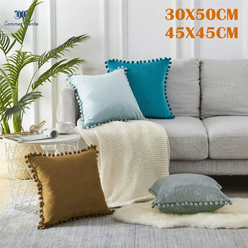 Cuscino particelle morbide di lusso cuscini di lancio di velluto copritini con pom pom cusca coperchi decorativi tinti per il divano