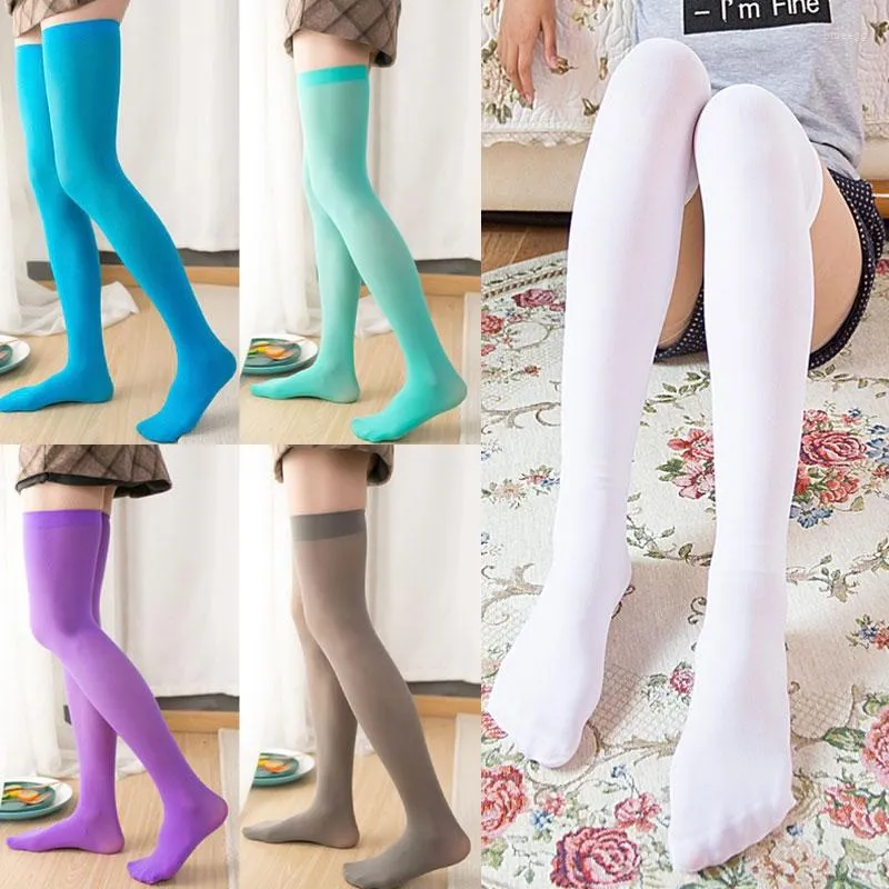 Femmes chaussettes mignon noir blanc genou haut couleur unie Lolita bas long mode Kawaii qualité bas antidérapants