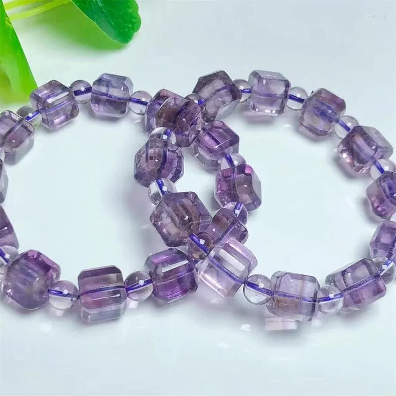 Bangle Natural Amethyst Cube Bracelet Handmade Crystal Quartz Jewelry Stretch Children Birthday Gift 1pcs 10MM