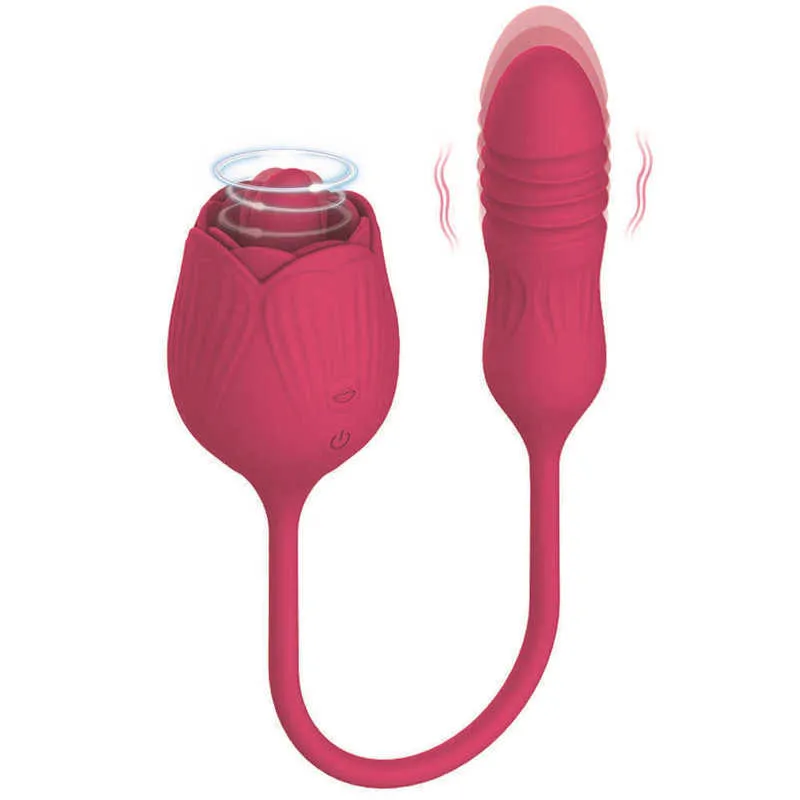 Femelle Rose Sucer Oeuf Sautant Télescopique Double Tête Tige Vibrante Langue Léchage Appareil de Masturbation pour Femmes Adultes Amusants