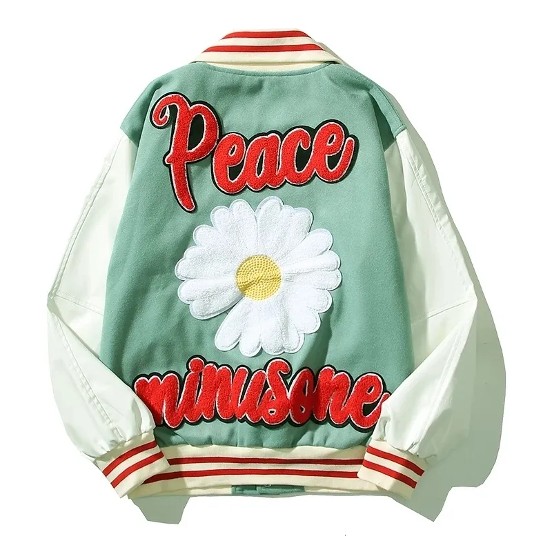 [GRAVER]★24FW★FLOWER DOT EMBROIDERY STADIUM VARSITY JACKET UNISEX] Flower Dot Embroidery Stadium Varsity Jacket