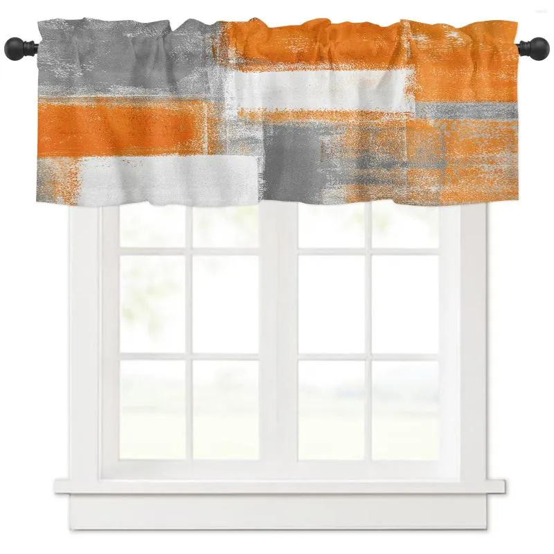 Curtain Oil Painting Abstract Geometric Orange Gray Short Curtains Kitchen Cafe Wine Cabinet Door Window Small Home Decor