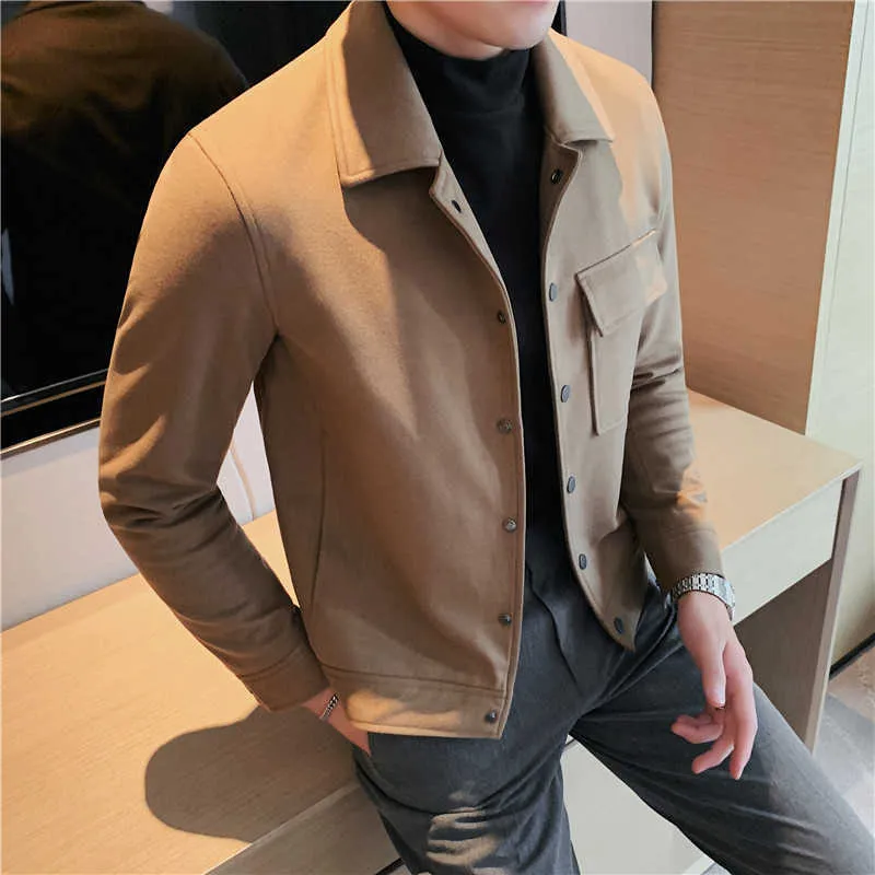 Kurtki męskie 2023 NOWOŚĆ grubej wełnianej kurtki Męska Koreańska Slim Fit Lapel Short Casual Jacket Streetwear Business Społeczny płaszcz 3xl-M J230821