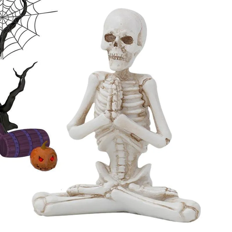 Oggetti decorativi Figurine Decor Skeleton Decor per casa Spooky Skull Sculpture in Yoga Posture Day of the Dead Decorations Halloween Statue Party 230822
