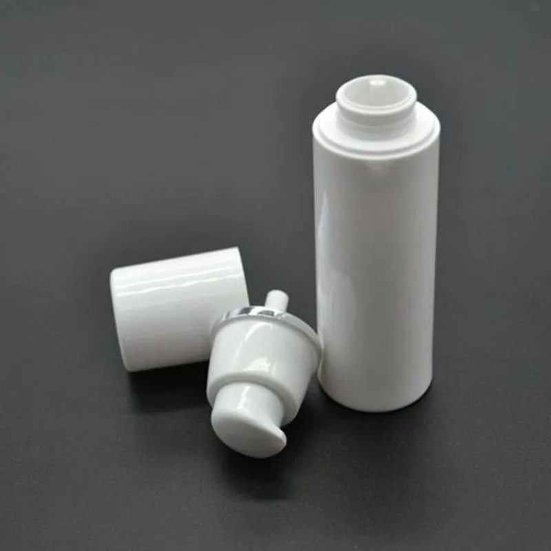 20pcs / lot 50ml bord argenté cylindrique vide emballage cosmétique conteneur en plastique émulsion pompe sans air bouteille Garrafas SPB103 Aglhh