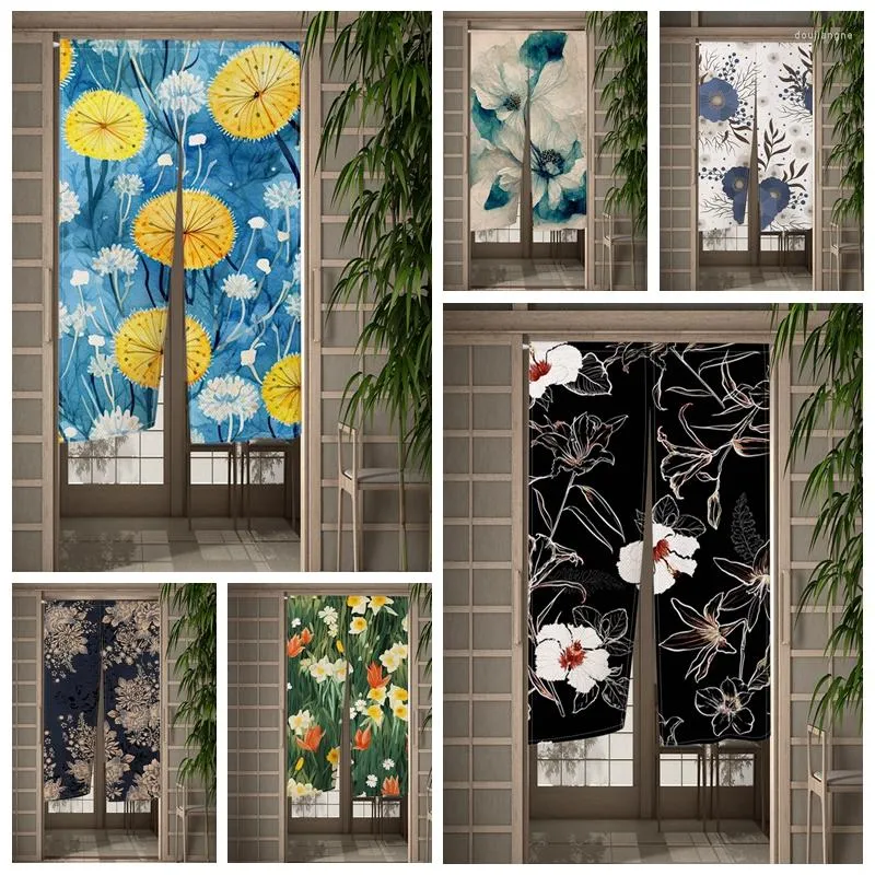 Curtain Elegant Flowers Door Curtains Art Japanese Style Doorway Living Room Partition Drape Entrance Hanging Half-Curtain Prop