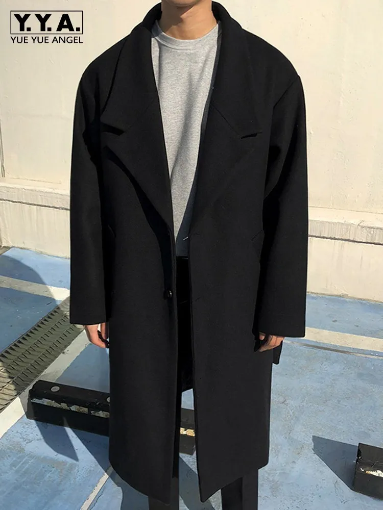 Men's Wool Blend Overcoat: Korean Style Long Jacket, Autumn Winter Thick  Coat, Casual Loose Fit Outerwear Single Breasted