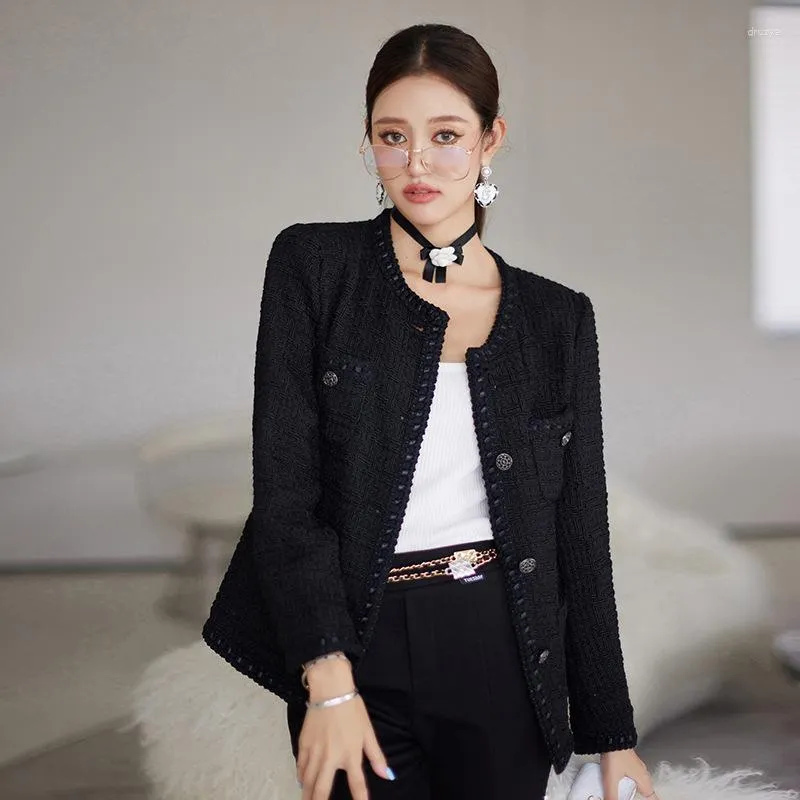 Womens Jackets Black Color Formal Office Work Women Tweed Coat Full Sleeves Buttons  Elegant Thick Fall Winter Lady From Druzya, $67.58