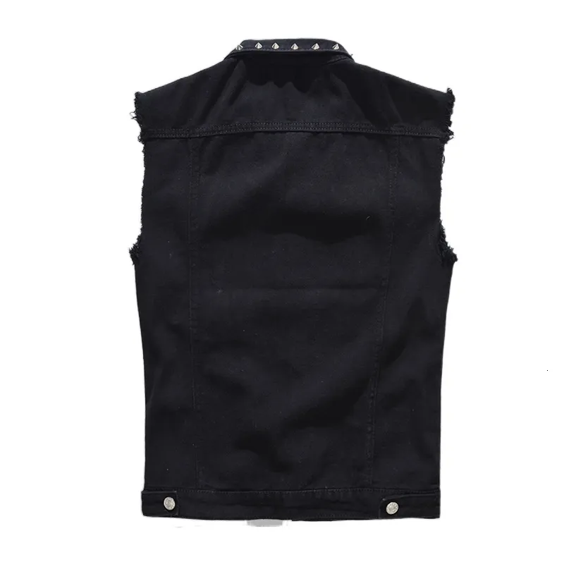 Mens Vests Denim Vest Men Punk Rock Rivet Cowboy Black Jeans