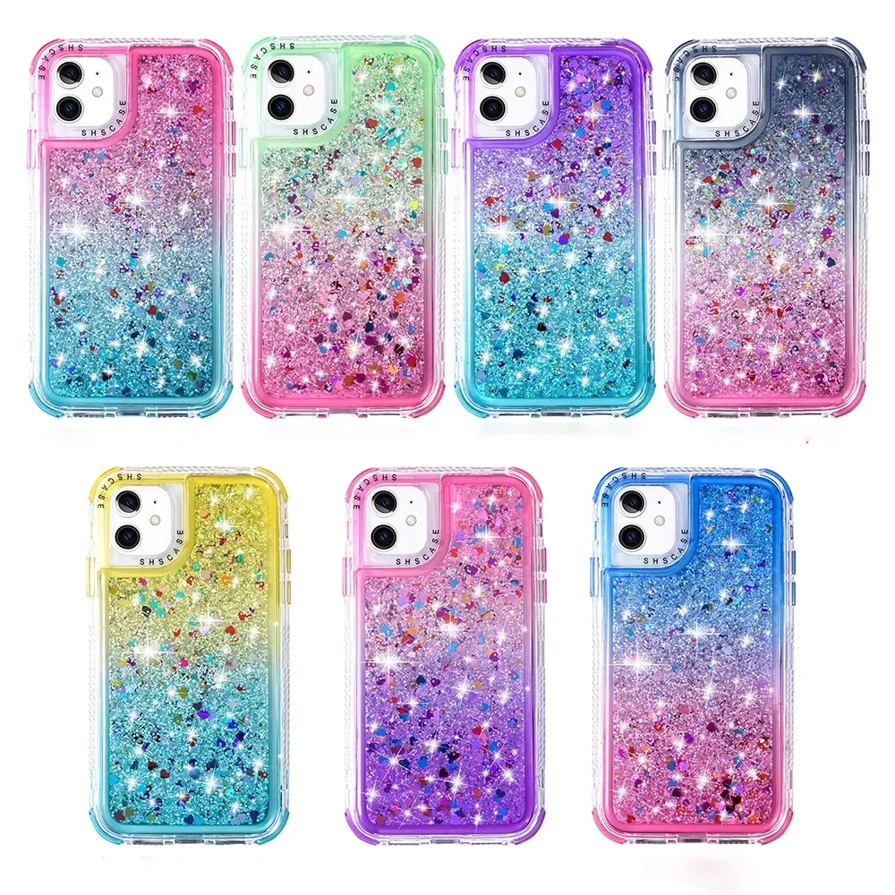 Glitter Liquid Quicksand Phone Case för iPhone 14 12 13 11 Pro Max XR XS Max X 12 7 8 Plus Gradient Chockproof PCTPU Back Cover