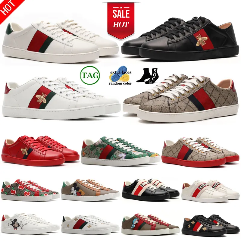 Tasarımcı Lüks Marka Klasik Stil G Ace Sıradan Ayakkabılar Erkek Kadın Arı Snake Deri İşlemeli Kaplan Chaussurs Beyaz Siyah Eğitimler Sneakers