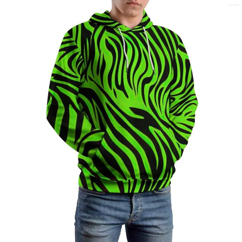 Herrtröjor linje grön zebra casual par randtryck eleganta design tröjor våren långärmad gata stil överdimensionerad luvtröja